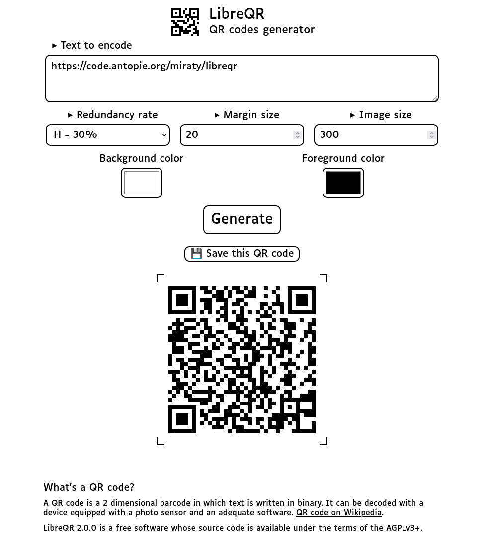 Screenshot of LibreQR